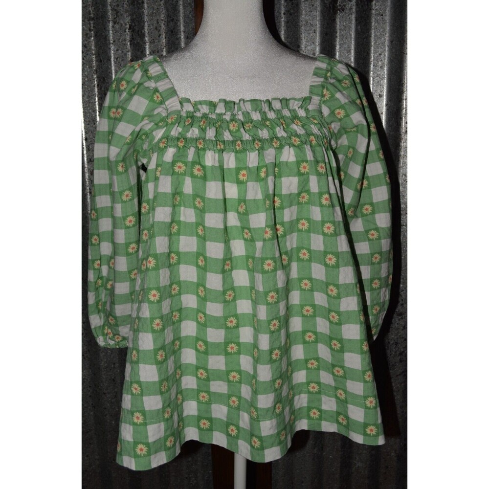 Dip Women's Peasant Top Shirt Green Daisy Sz Med Cute!!!